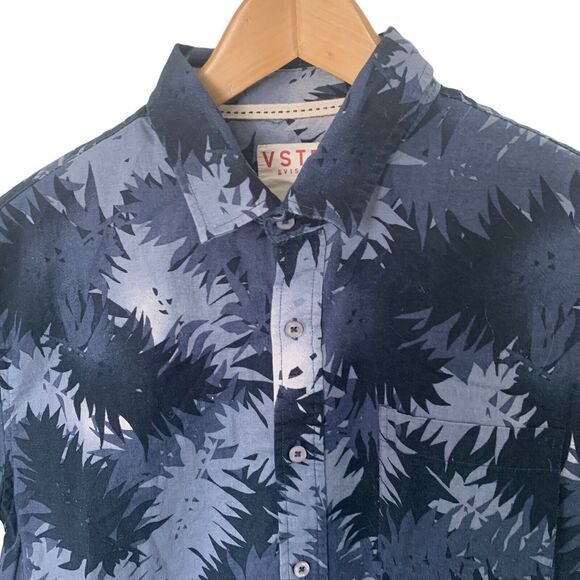Vstr Shirt Mens Size Medium Blue Floral Linen Blend Button Up Short Sleeve - Picture 3 of 6